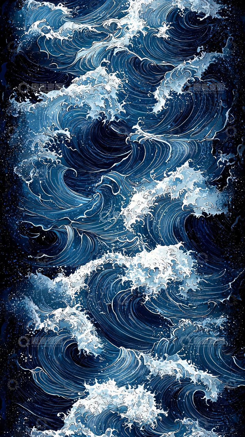 高清大图下载【趣麦麦图】海浪翻滚的艺术绘画