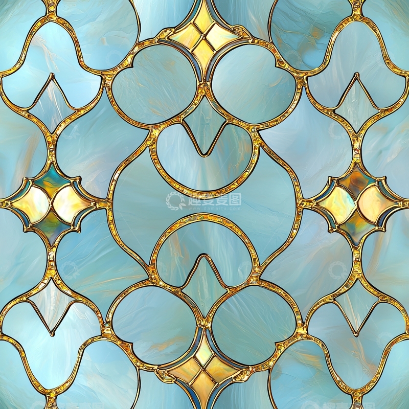 高清大图下载【趣麦麦图】蓝色金色花纹图案