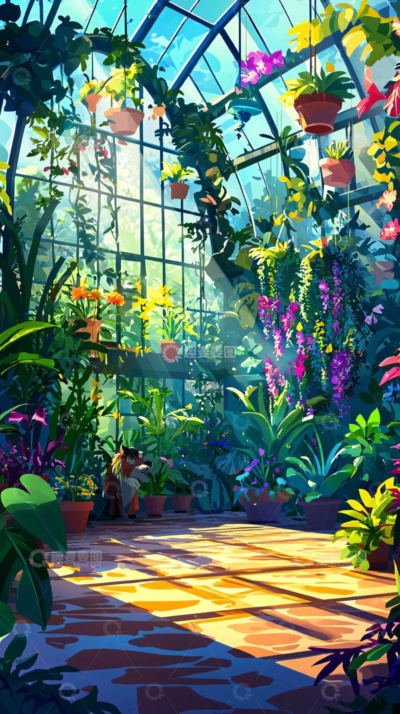 高清大图下载【趣麦麦图】阳光洒满温室花园
