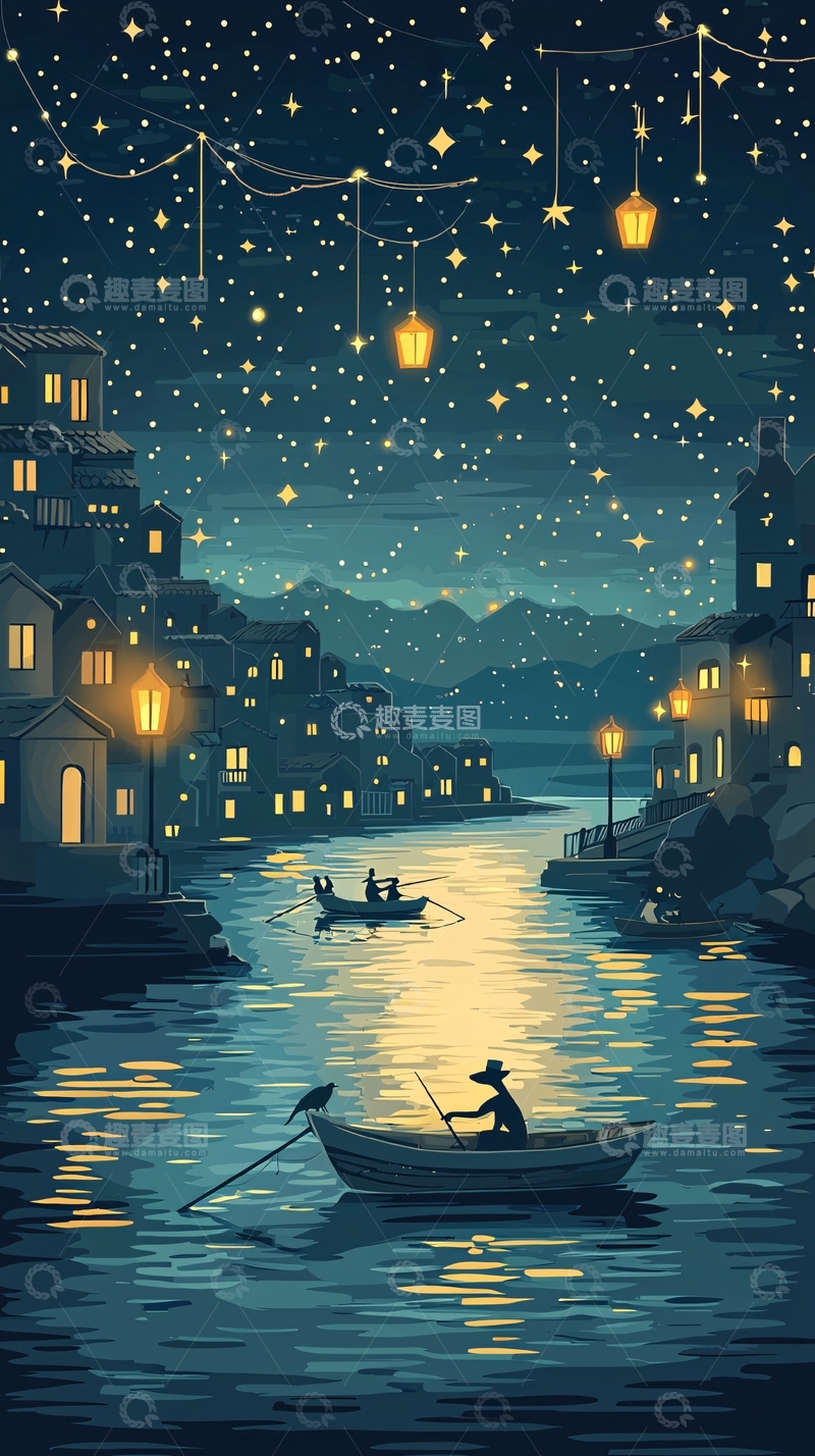 高清大图下载【趣麦麦图】星空小镇