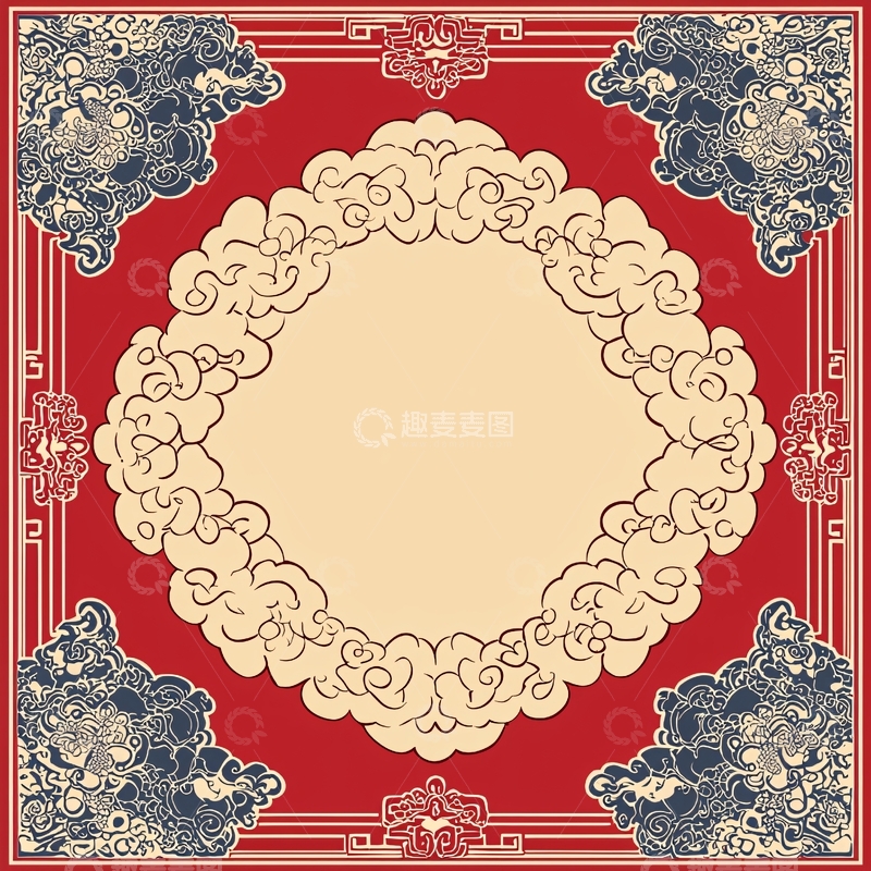 高清大图下载【趣麦麦图】红色中式祥云纹样边框