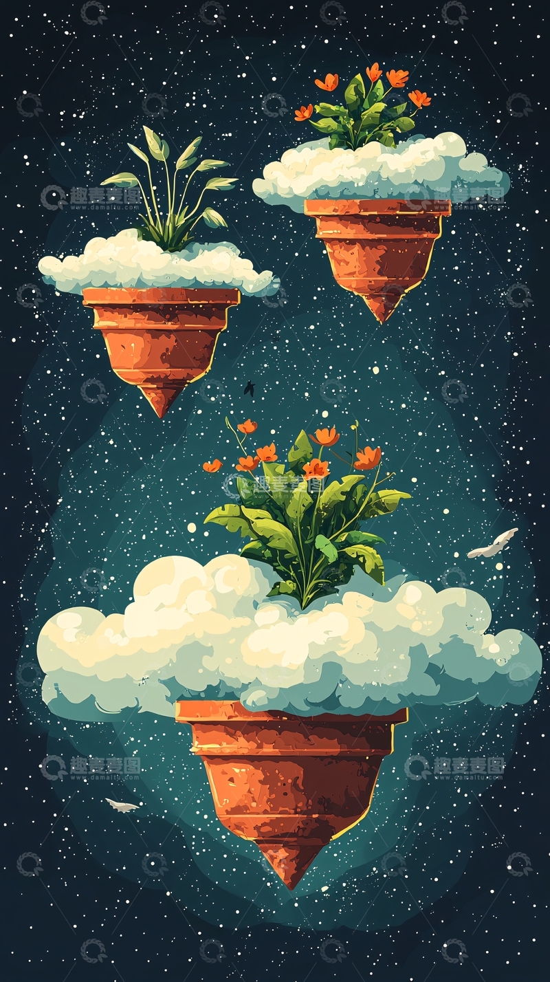 高清大图下载【趣麦麦图】太空花盆植物
