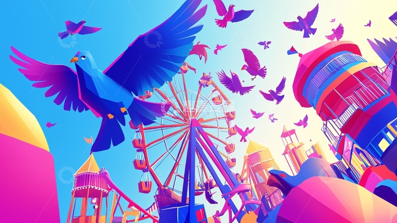 高清大图下载【趣麦麦图】彩色梦幻游乐园飞鸟