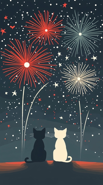 黑猫白猫看烟花