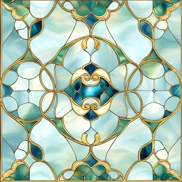 蓝绿色系玻璃花窗图案