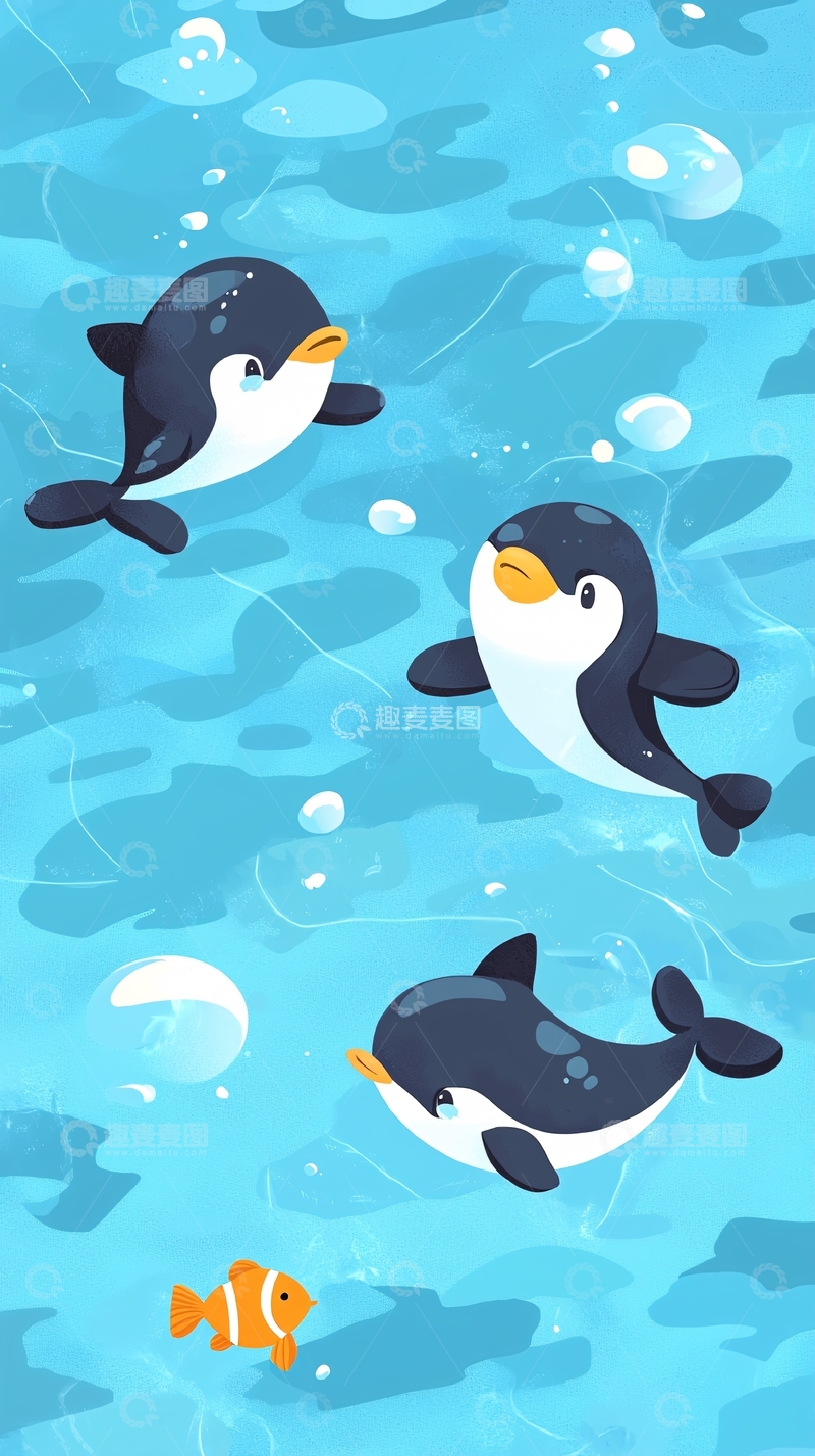 高清大图下载【趣麦麦图】可爱海豚卡通插画