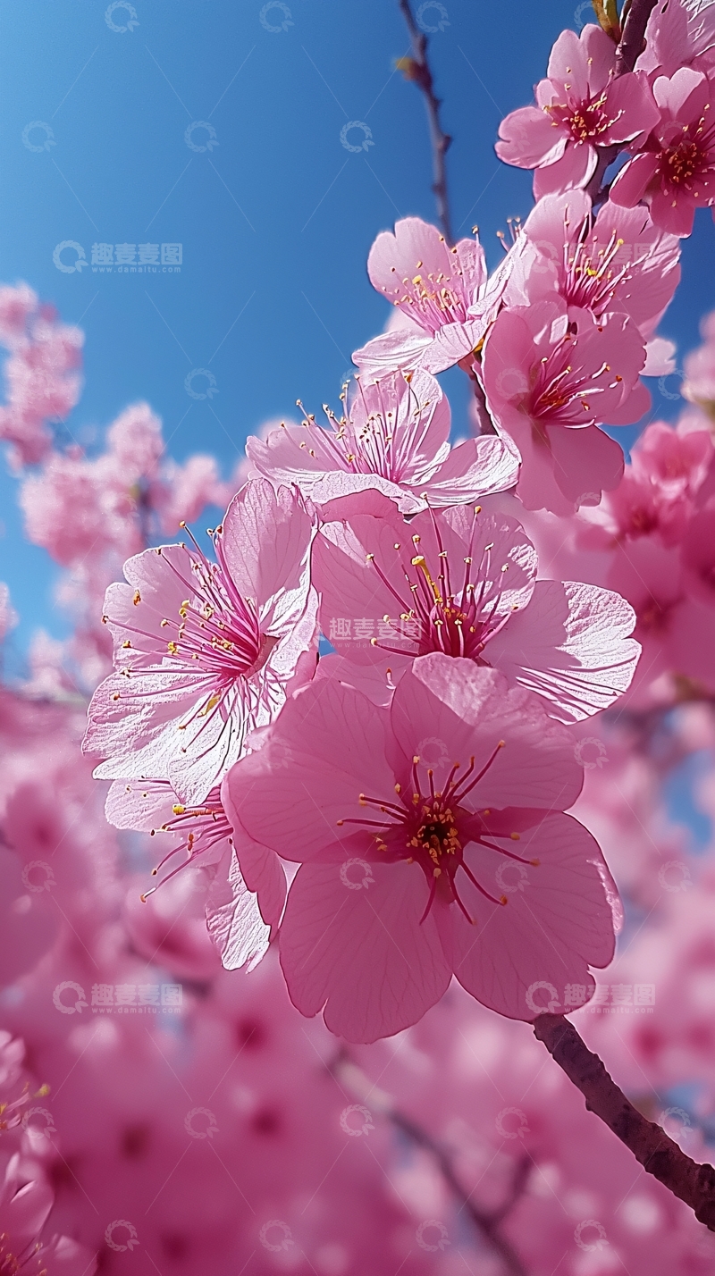 高清大图下载【趣麦麦图】粉嫩樱花蓝天背景