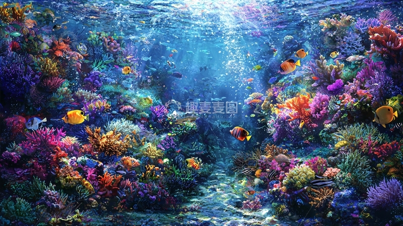 高清大图下载【趣麦麦图】海底珊瑚礁鱼群高清图