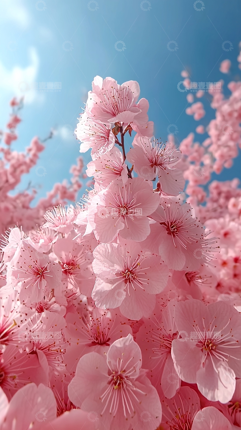 高清大图下载【趣麦麦图】-粉嫩樱花蓝天背景