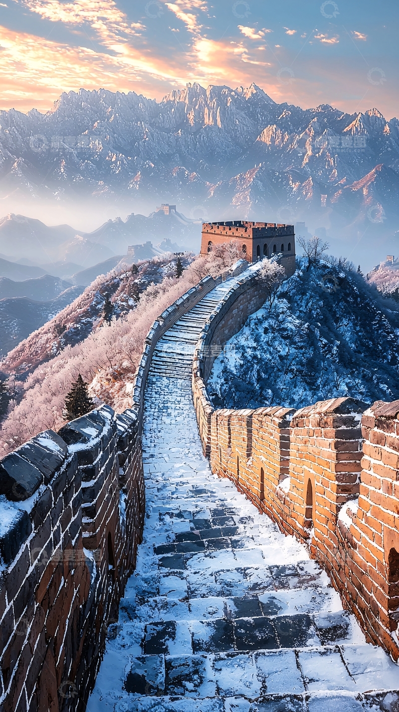 高清大图下载【趣麦麦图】雪后长城气势磅礴