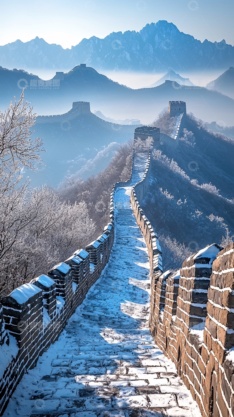高清大图下载【趣麦麦图】雪后长城壮丽景色