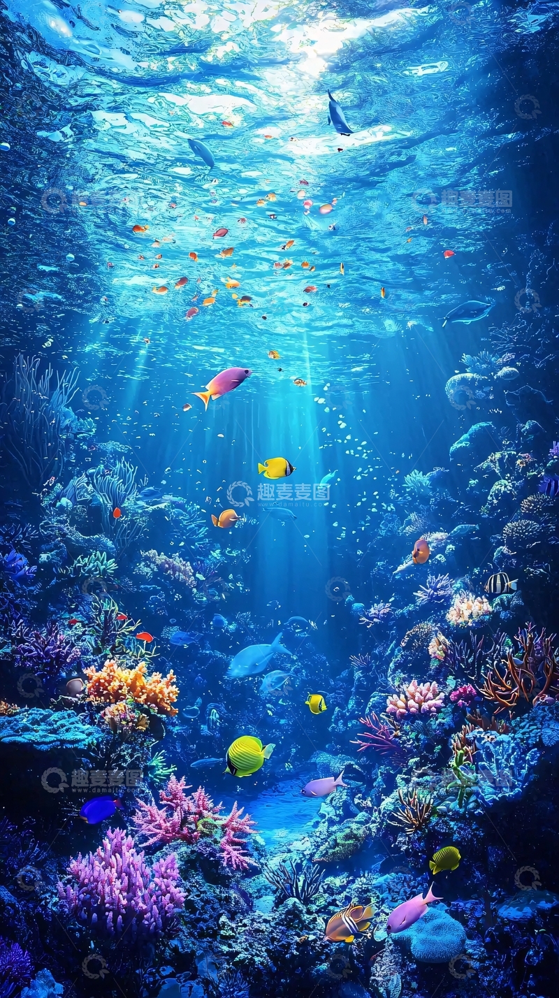 高清大图下载【趣麦麦图】深海珊瑚礁鱼群高清图