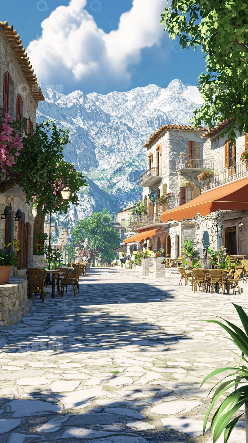 高清大图下载【趣麦麦图】山中小镇街景