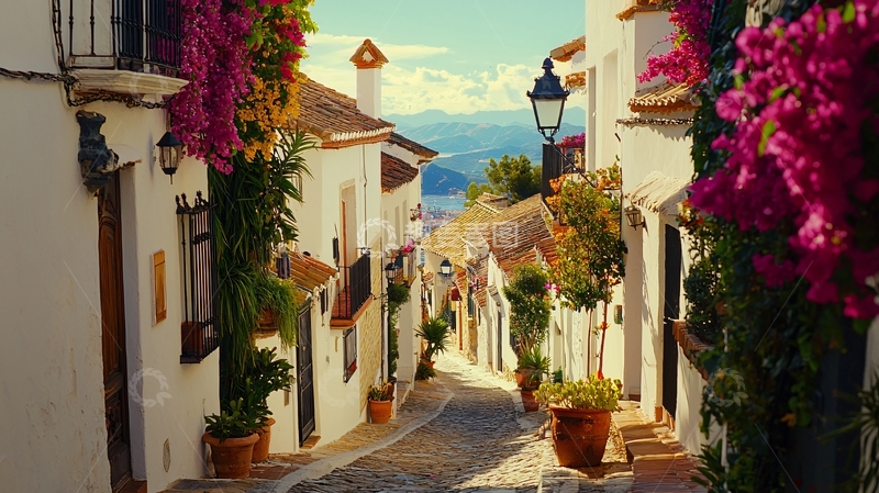 高清大图下载【趣麦麦图】地中海风格白色建筑街道