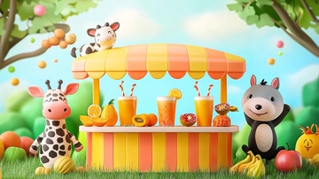 卡通动物果汁摊