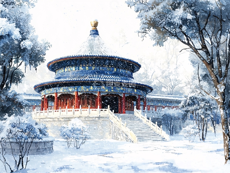 高清大图下载【趣麦麦图】雪景下的圆形宫殿