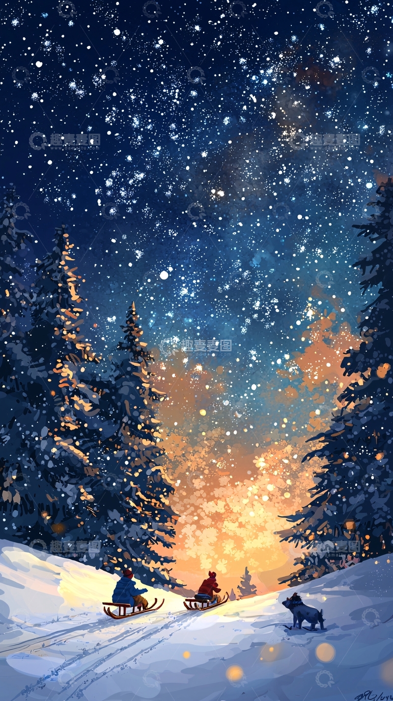 高清大图下载【趣麦麦图】冬夜雪景