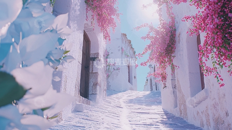高清大图下载【趣麦麦图】梦幻白色建筑街道