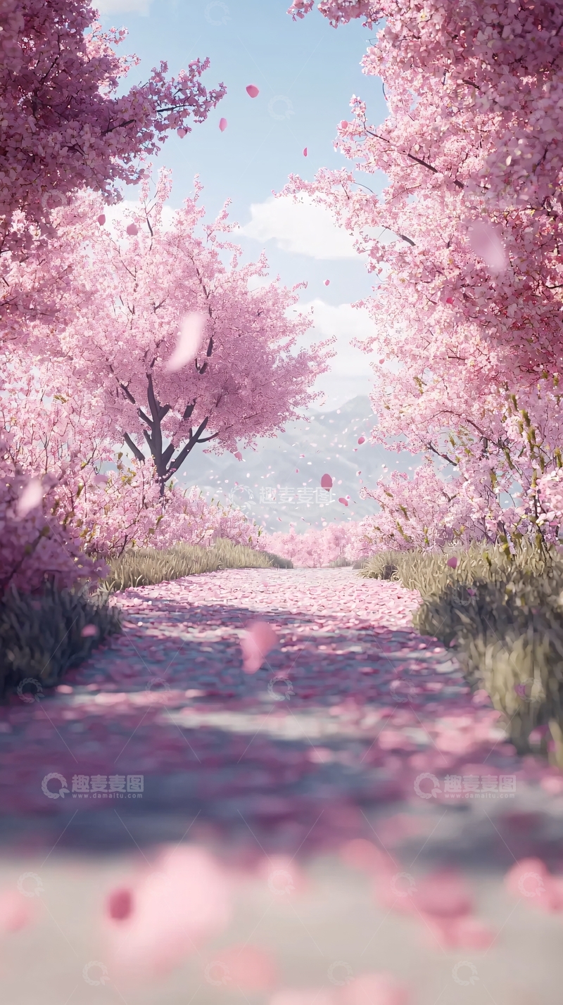 高清大图下载【趣麦麦图】樱花树下小路