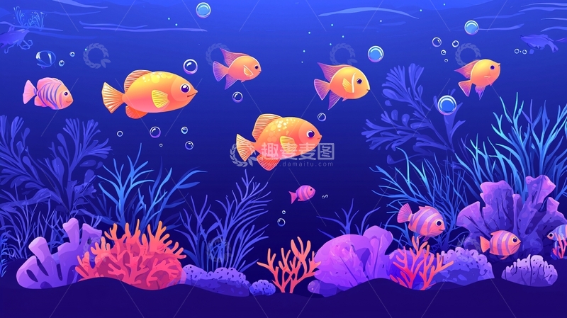 高清大图下载【趣麦麦图】深海鱼类珊瑚礁背景图