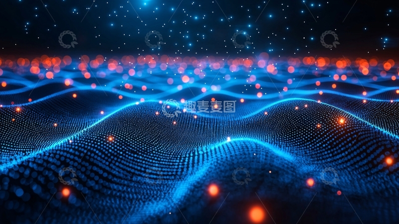 高清大图下载【趣麦麦图】蓝色科技感粒子波浪图