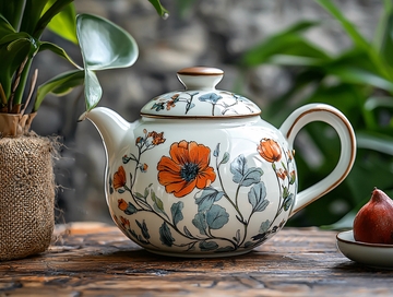 手绘花卉陶瓷茶壶