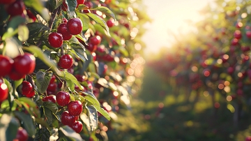 阳光下的樱桃果园