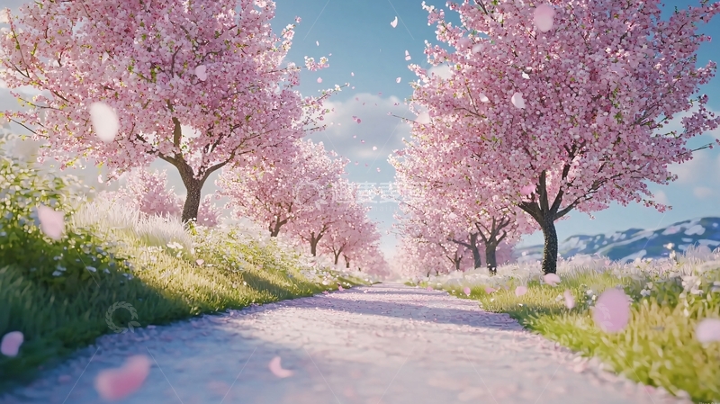高清大图下载【趣麦麦图】樱花树道路