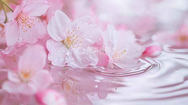 高清大图下载【趣麦麦图】粉嫩樱花水面涟漪