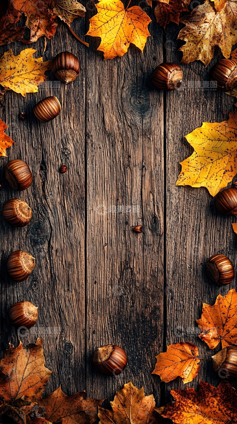 高清大图下载【趣麦麦图】秋叶木板背景