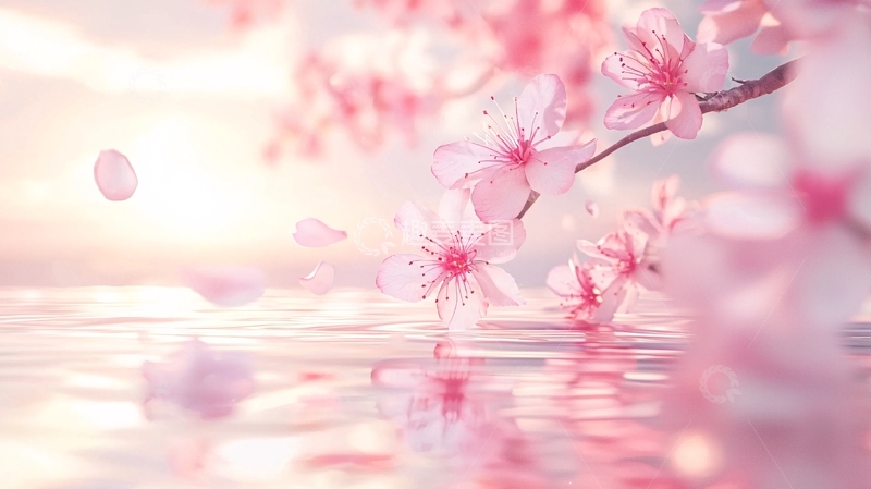 高清大图下载【趣麦麦图】粉嫩樱花水面倒影