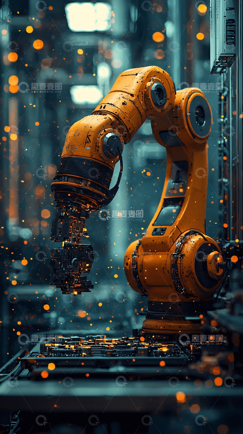 高清大图下载【趣麦麦图】机械臂在工业背景下的特写