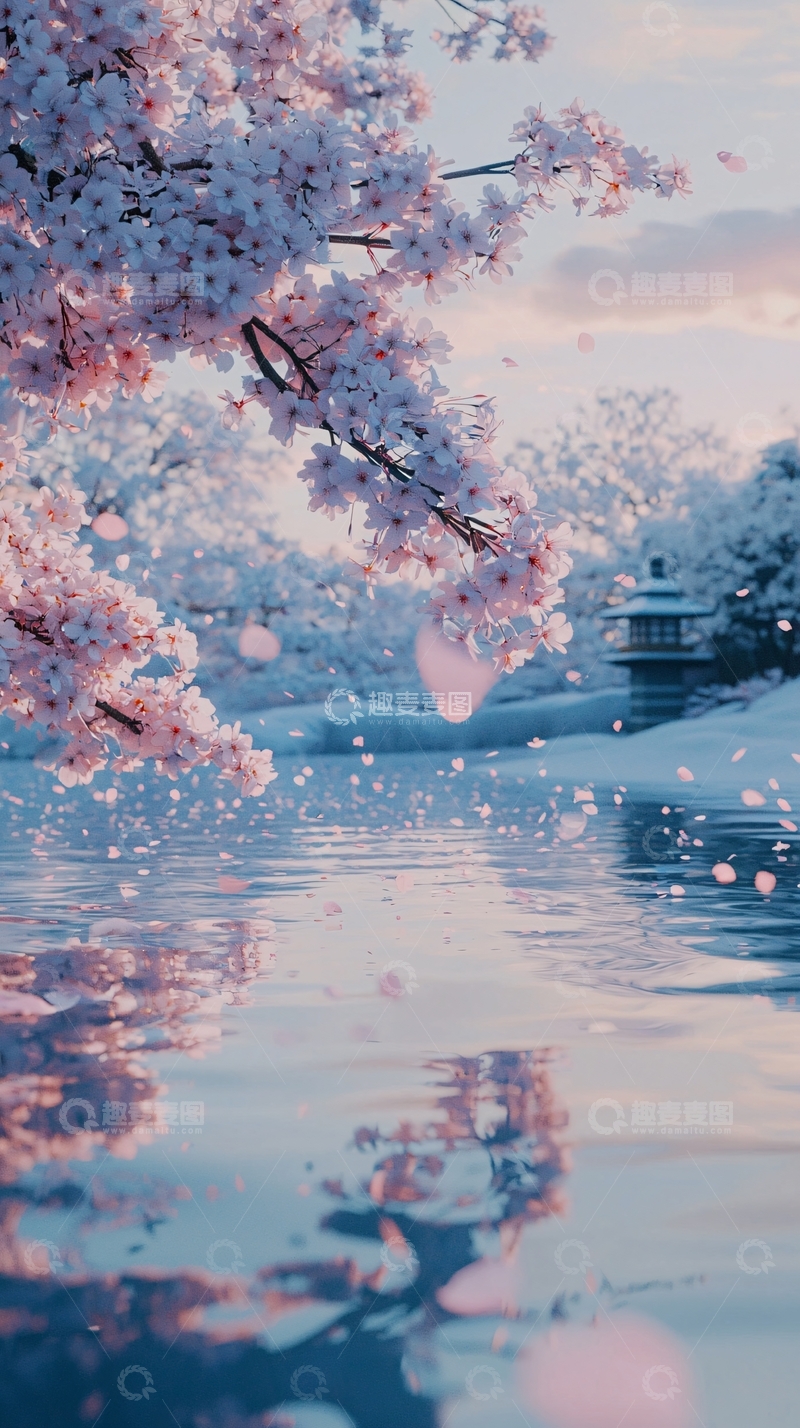 高清大图下载【趣麦麦图】唯美樱花雪景