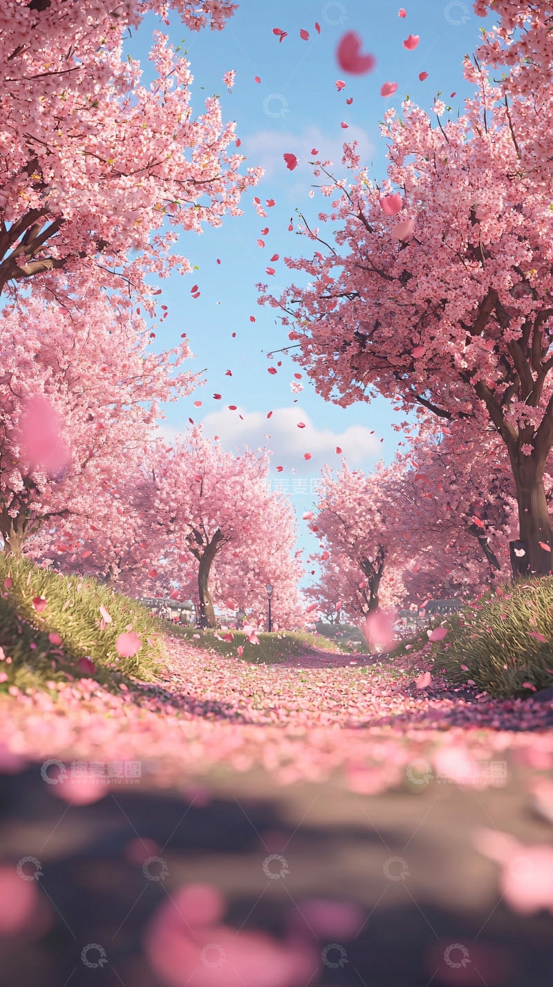 高清大图下载【趣麦麦图】粉嫩樱花树林小路