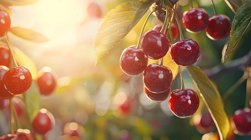 阳光下成熟红樱桃