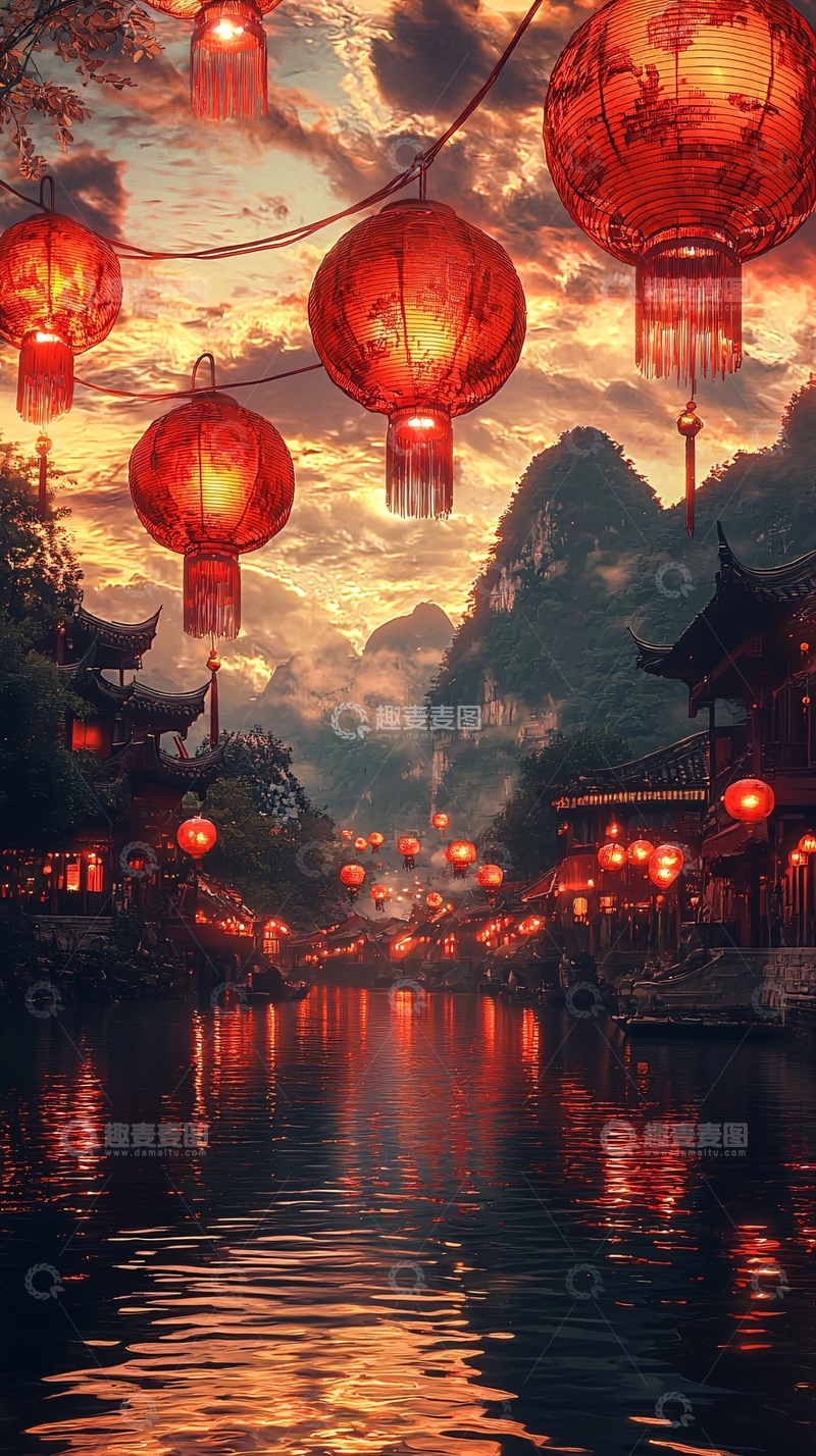 高清大图下载【趣麦麦图】红灯笼夜景