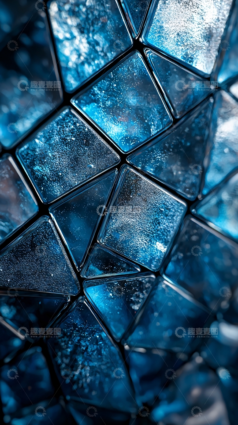高清大图下载【趣麦麦图】蓝色冰块几何纹理特写