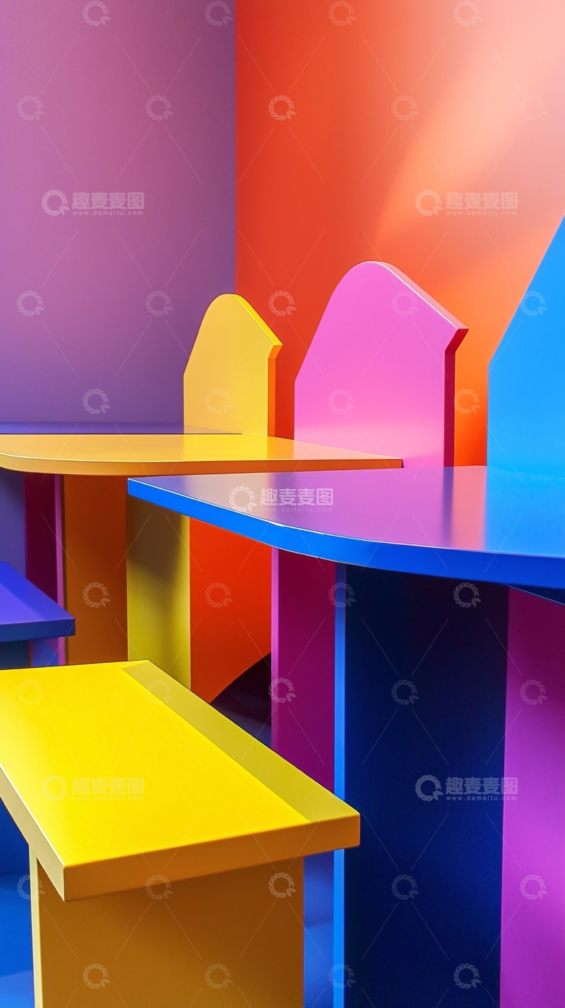 高清大图下载【趣麦麦图】彩色儿童桌椅