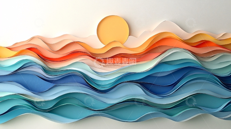 高清大图下载【趣麦麦图】彩色纸艺波浪海景