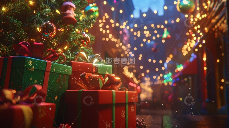 高清大图下载【趣麦麦图】圣诞节礼物堆积如山