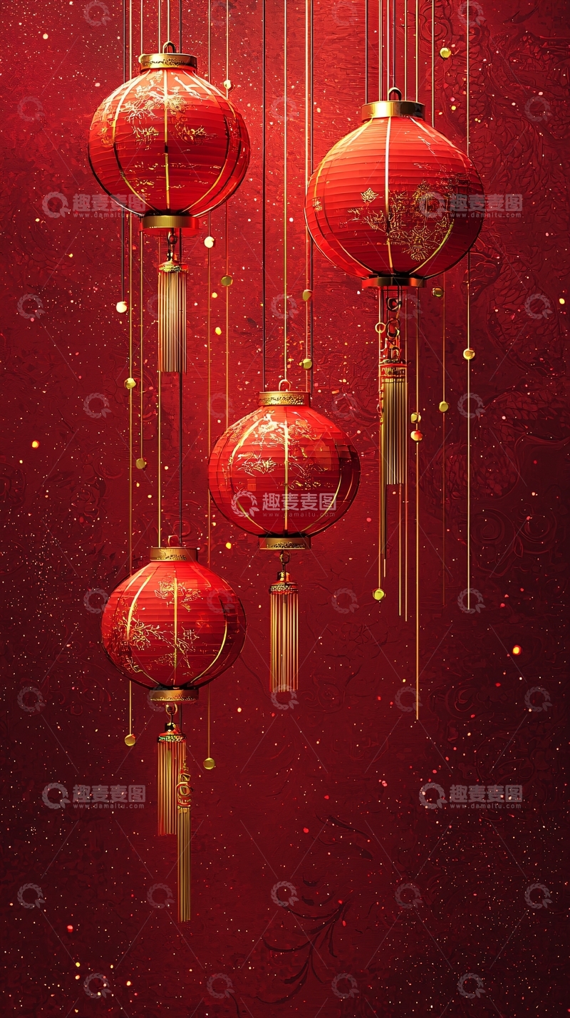 高清大图下载【趣麦麦图】红色灯笼闪耀光芒