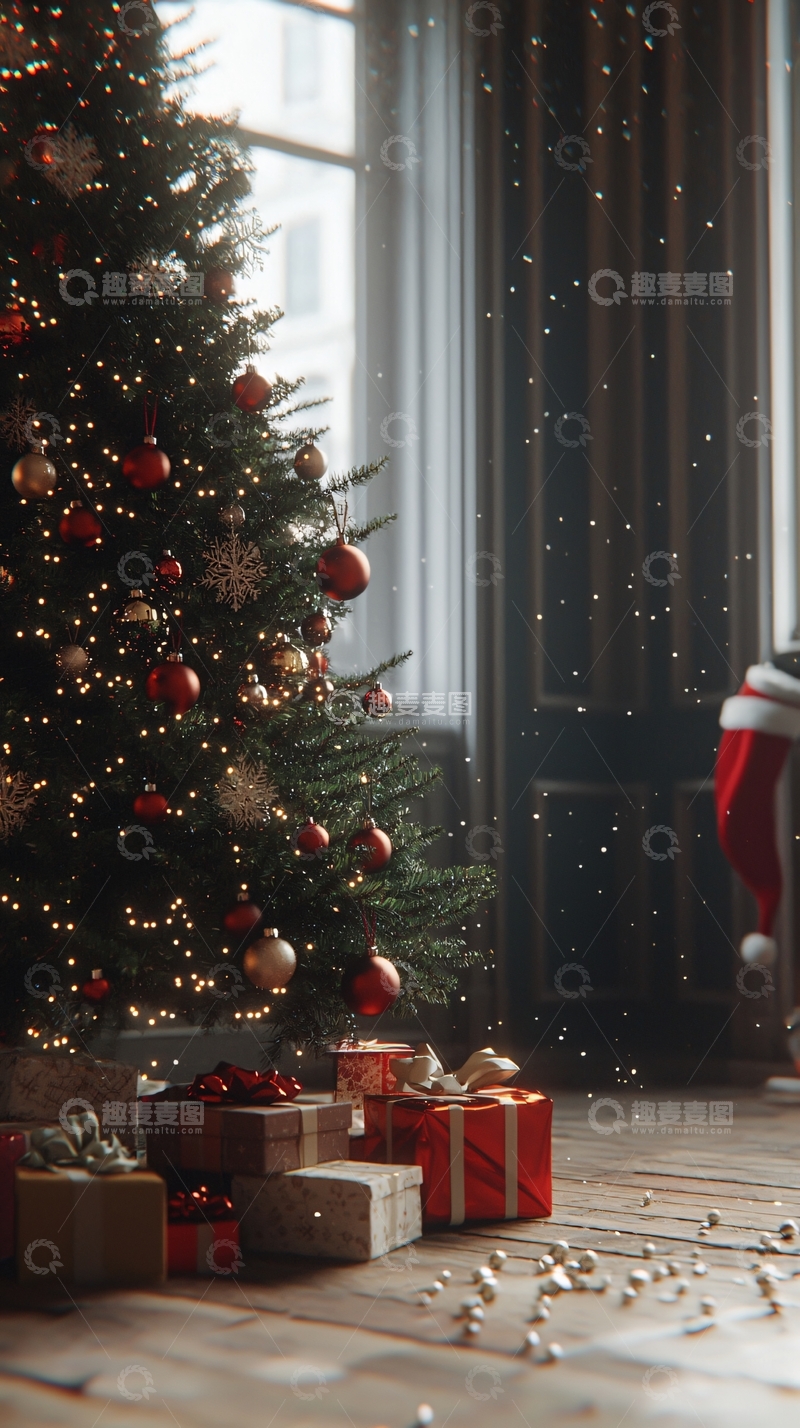 高清大图下载【趣麦麦图】圣诞树下礼物堆积