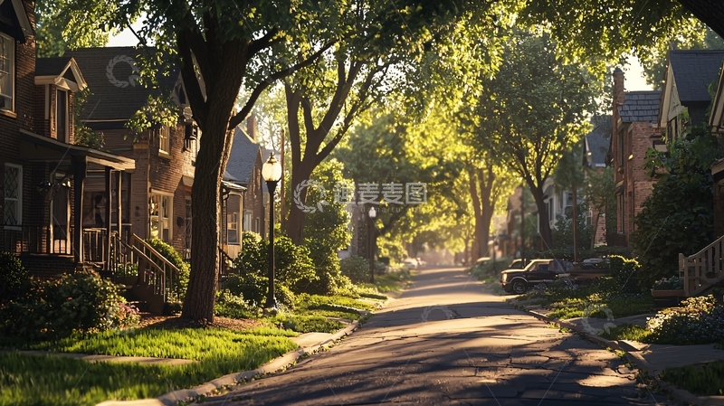 高清大图下载【趣麦麦图】阳光洒满树荫街道