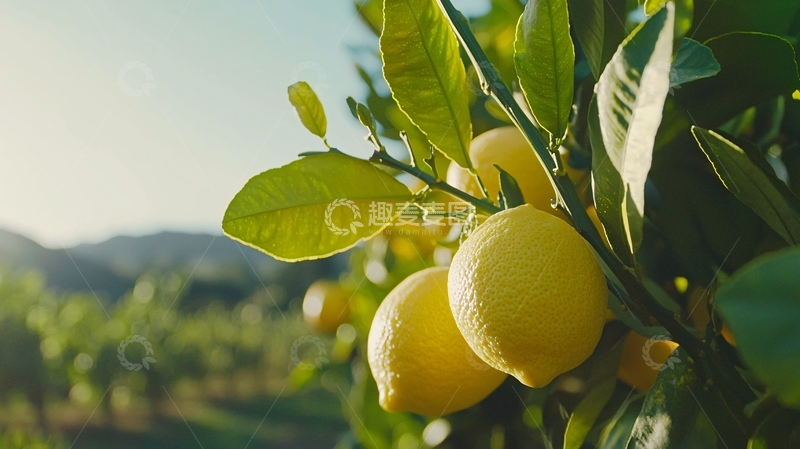 高清大图下载【趣麦麦图】柠檬树枝头成熟柠檬