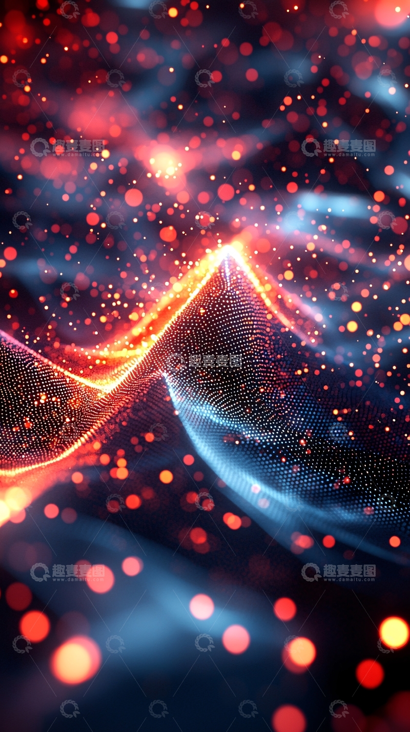 高清大图下载【趣麦麦图】抽象山峰红色蓝色光芒