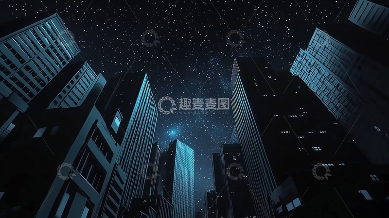 高清大图下载【趣麦麦图】夜晚星空下的高楼大厦