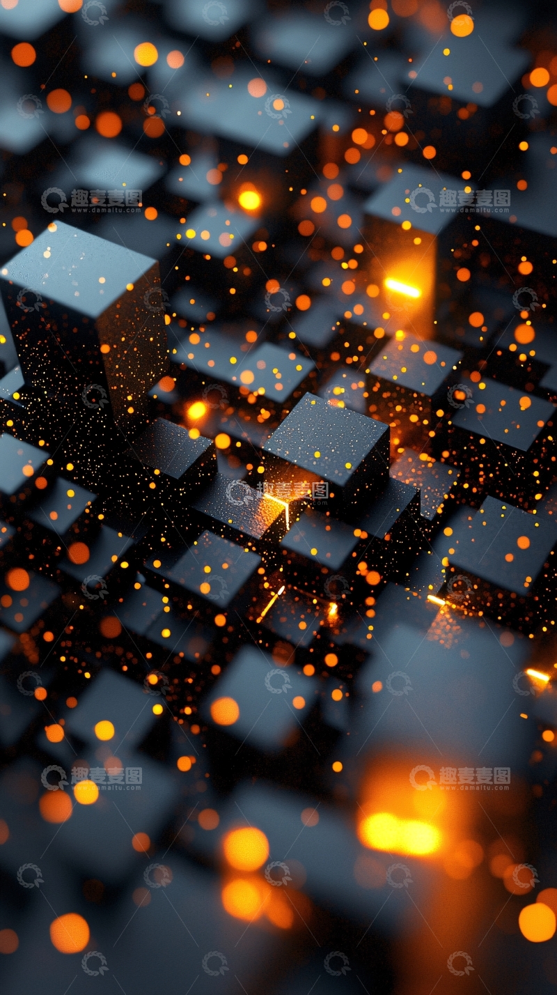 高清大图下载【趣麦麦图】黑色方块与金色光点