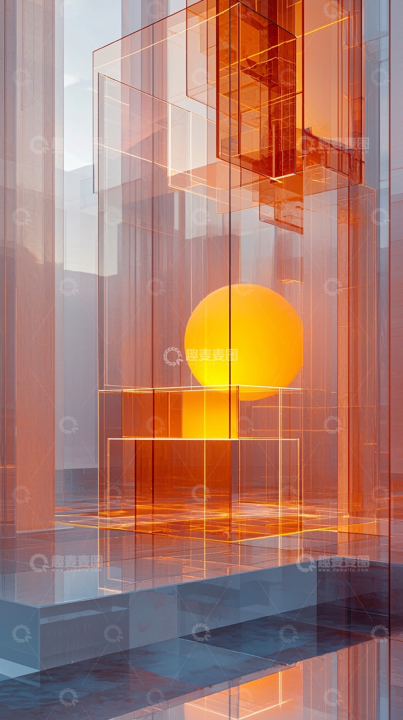 高清大图下载【趣麦麦图】橙色光晕球体漂浮空间