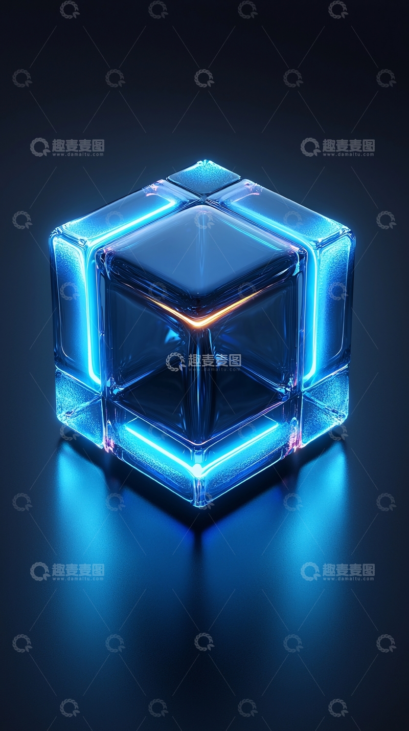 高清大图下载【趣麦麦图】发光蓝色立方体