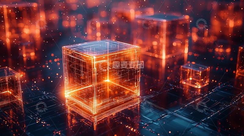 高清大图下载【趣麦麦图】橙色科技立方体漂浮